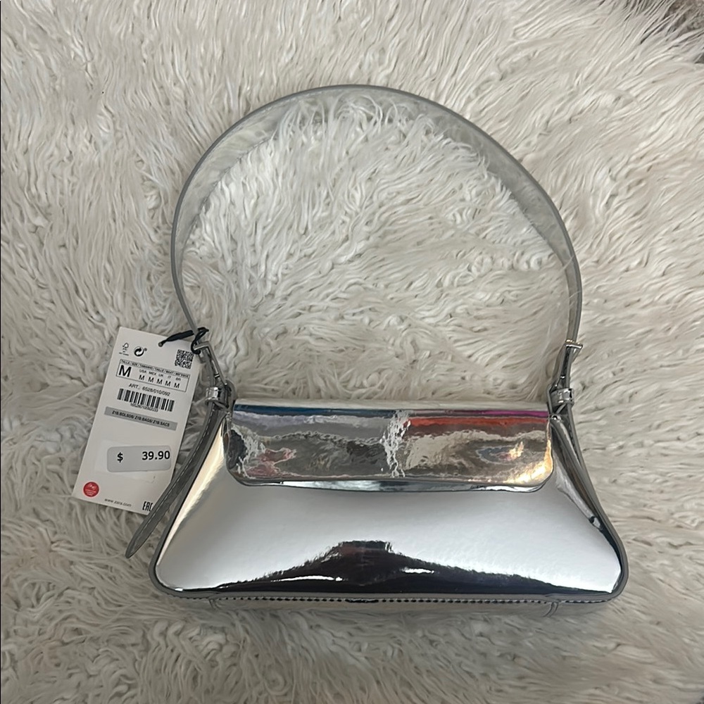 Zara Metallic Silver Shoulder Bag